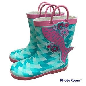 Pink and Mint Mermaid Lined Rain Boots